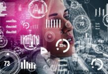 Making AI and Analytics Work for Your Business AI and analytics work to support businesses, with woman's face and graphs in foreground