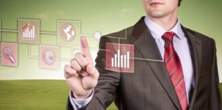 Business Rules Management System: Scalable & Efficient Automation business rules management, shown with man clicking floating graph icons