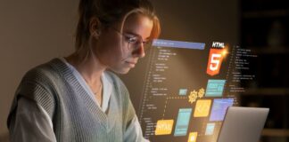 How to Build CRM UI Design from Scratch woman developer building a CRM UI design on her laptop