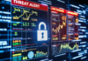 Cybersecurity Threats Are Evolving – Can Your Business Fight Back? cybersecurity threat on big screen with graphs and lock image