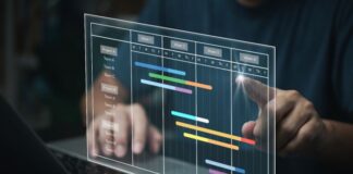 Types of Performance Testing: Evaluating Software Efficiency person on laptop evaluating software with screen graphic