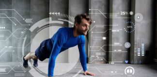 Evolution of Sportswear: Traditional Manufacturing to Smart Technology man wearing exercise clothes made by the evolution of sportswear, doing planks