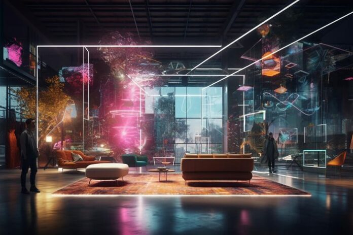 future innovation spaces, shown with hologram interior design