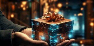 Unboxing the Truth: Are Tech Mystery Boxes Worth It? mystery box with tech graphics and bow on top