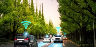 Topic: X Emerging Technologies Impacting Road Safety in 2025 road safety, shown with road, cars and safety icons