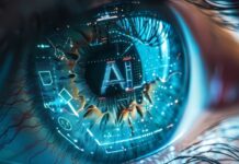 AI Battle: Why Apple Is Falling Behind AI battle between platforms, shown with closeup of eye, and AI reflectiion
