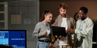 T-Shaped Teams vs. N-Shaped and M-Shaped Teams T-shaped tech team, working together on a laptop