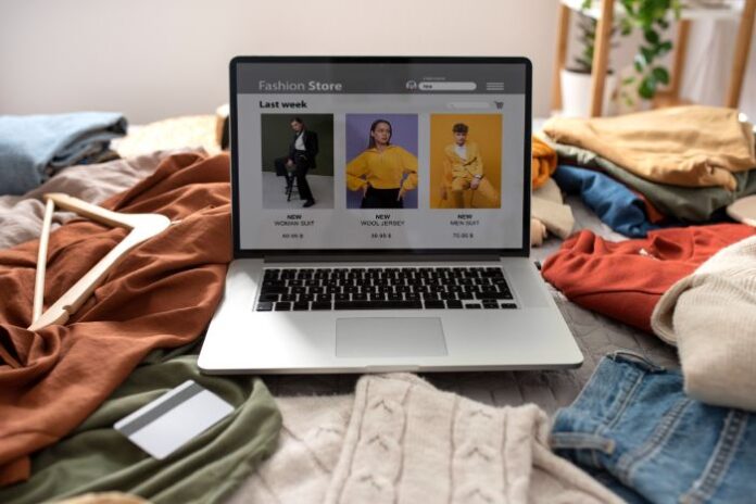 E-commerce platforms like Zoey, shown with laptop on clothes