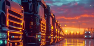 How Tech is Revolutionizing Business and Commercial Vehicle Insurance commercial vehicles lined up at sunset