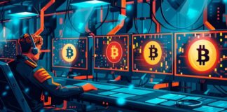 Crypto Freelancers & Remote Workers: Effective Income & Tax Management illustration of crypto freelancers in front of futuristic computers