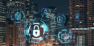 What Is Embedded Security? city scape at night with embedded security symbols in foreground