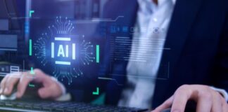 AI Transforms Enterprise Operations: A Technical Breakdown Enterprise operations using AI, with man on keyboard and AI words in foreground