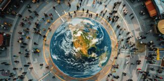 The Real Cost of Going Global: What Businesses Overlook businesses going global, shown with overhead shot of globe, with people