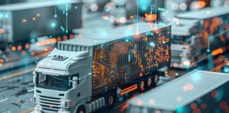 Smart Truck Parking: How Auto Tech Is Solving Safety & Cost Challenges smart truck parking with stylized lighted trucks in lot