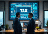 How Businesses Can Navigate Complex Tax Regulations businessmen discussing tax regulations in front of large screen