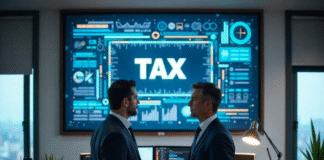 How Businesses Can Navigate Complex Tax Regulations businessmen discussing tax regulations in front of large screen
