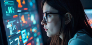 How Technology Affects Intelligence and Anxiety woman looking at screen of IQ puzzles, showing how technology affects intelligence