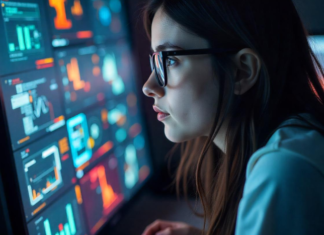 How Technology Affects Intelligence and Anxiety woman looking at screen of IQ puzzles, showing how technology affects intelligence