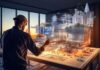 Why Construction Tech is Vital for Commercial Projects contractor using construction tech in front of virtual building