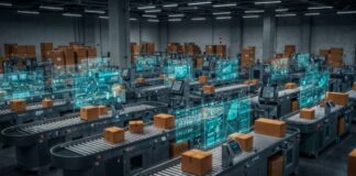 Smart Packaging — How RFID and IoT Make Parcel Shipping More Efficient parcel shipping shown with AI assembly line