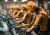 Unlocking Efficiency: Robotic Process Automation Streamlines Enterprises robotic process automation shown with row of orange robots on a line