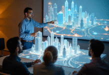 Building Smarter Foundations: The Evolution of Infrastructure Solutions architect showing smart foundations to group with digital building