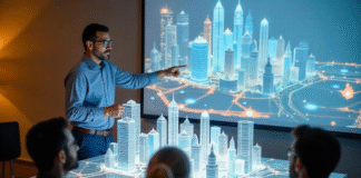 Building Smarter Foundations: The Evolution of Infrastructure Solutions architect showing smart foundations to group with digital building