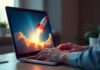 7 Facts About Starting Up A Small Business You Might Not Know person on laptop starting up a business with rocket on screen