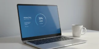 Driver Booster 12 Free: Always Keep Your Drivers Up-to-date to Optimize System Performance A laptop on table