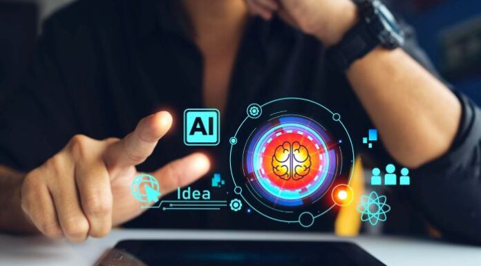 AI in Content Creation: Enhancing Creativity in Digital Marketing AI in content creation with graphics above a tablet