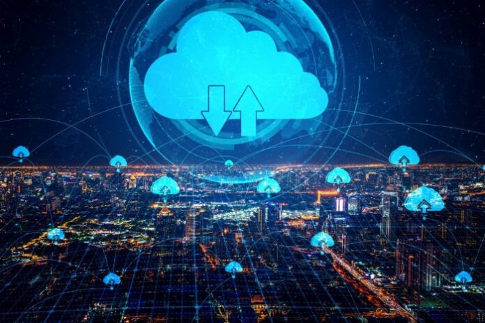 cloud modernization shown with graphic over lighted city