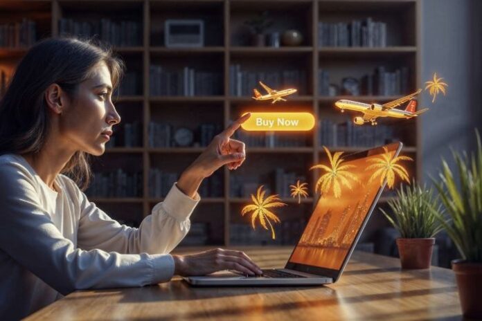 AI travel assistant using laptop