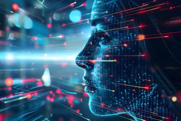 AI in digital marketing with face and lights