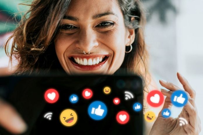 woman with Facebook posts