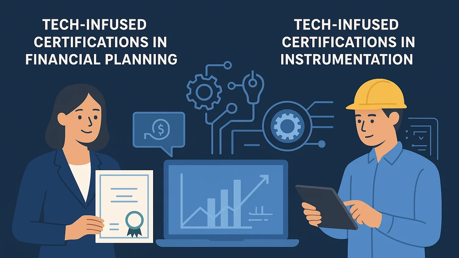 Financial planner and engineer showcasing tech driven certificates