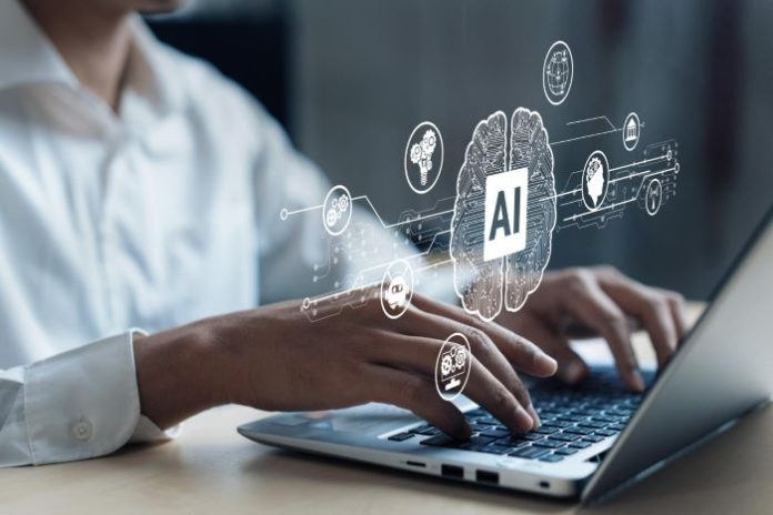 person typing using AI