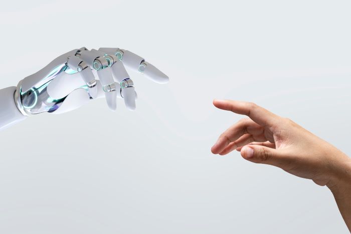 person interacting with AI robot