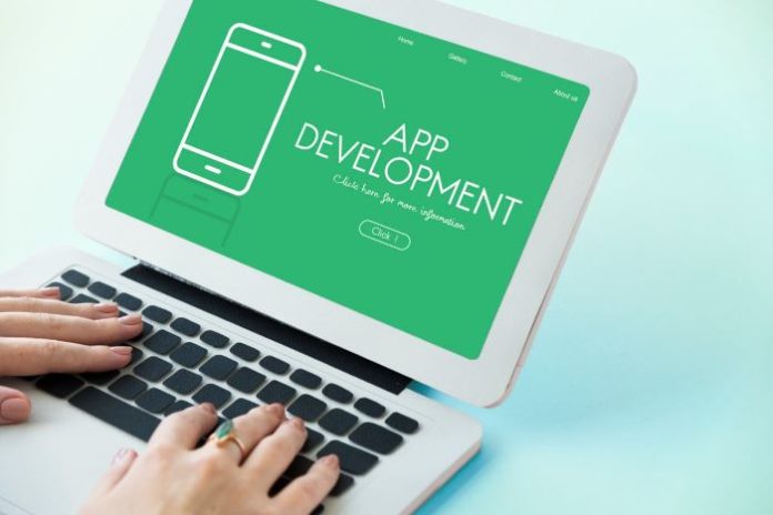 person typing on laptop about app development