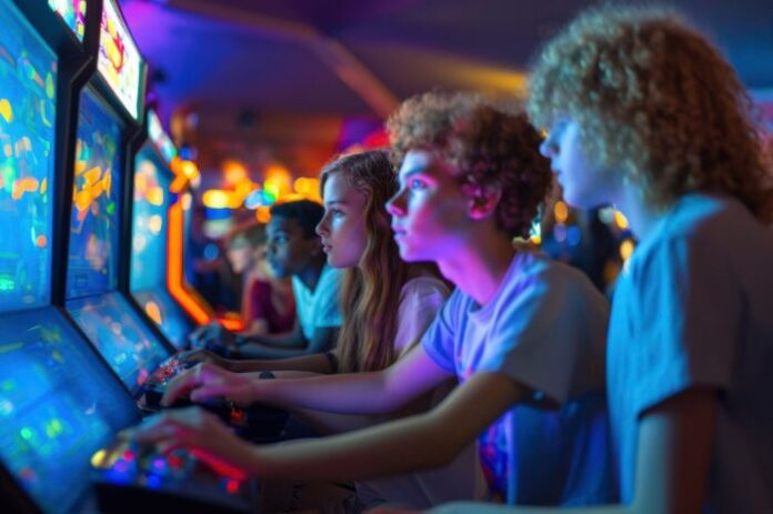 arcade machines with players
