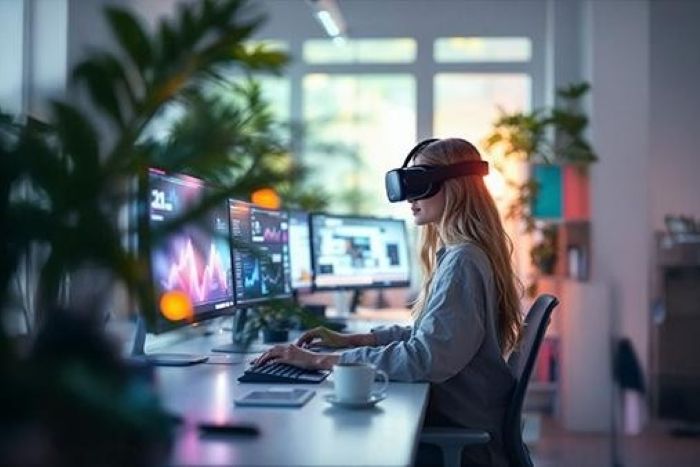 visual content woman with headset