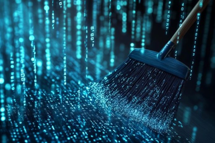 digital cleanup with broom and graphics