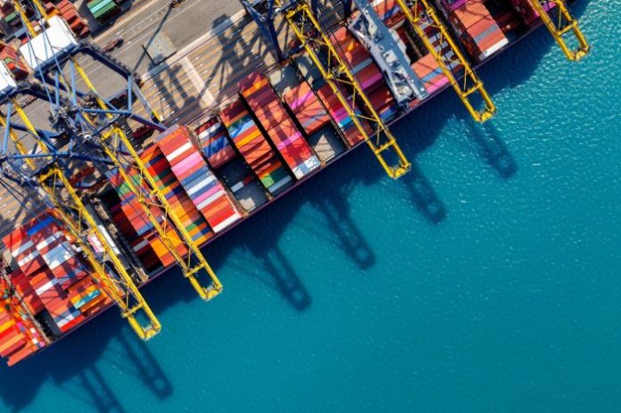 freight management aerial image of shipping containers