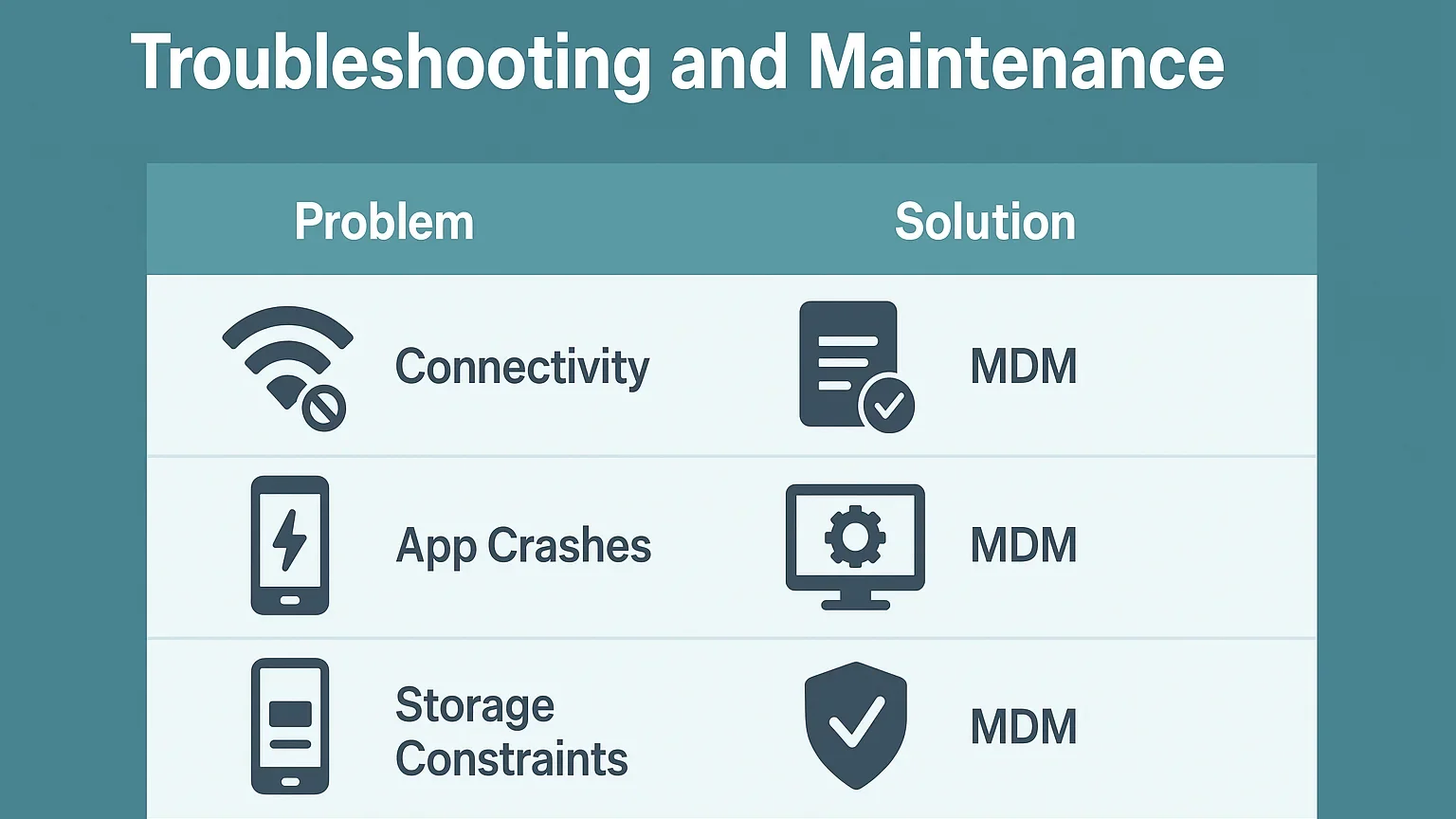 MDM troubleshooting solutions infographic char