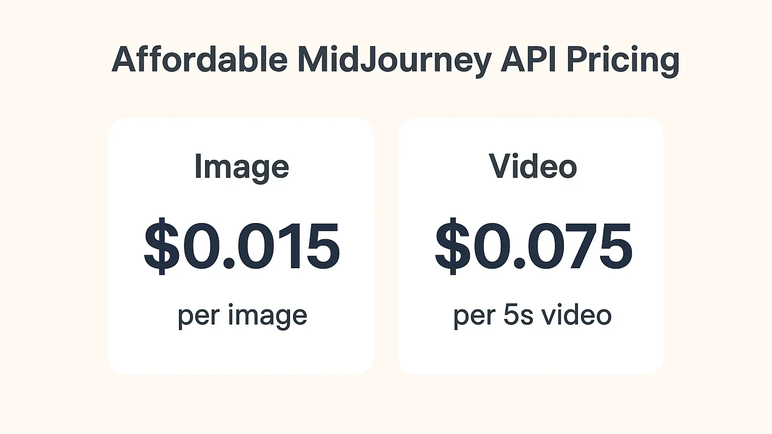 MidJourney API transparent pricing card.