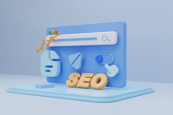 3D image of website page with word SEO