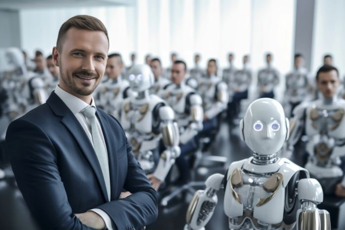 smiling Tech executive deploying robots to his organization