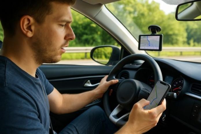 a-man-driving-car-looking-at-mobile-phone