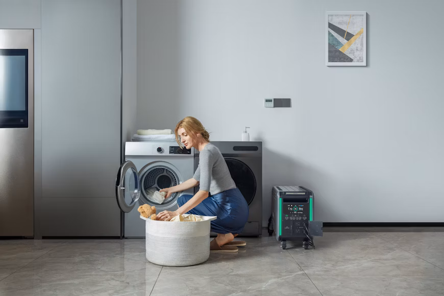 woman loading washing machine