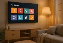 Streaming Chaos? Why I Ditched 5 Subscriptions for One Smart Nordic IPTV Setup A-user-browsing-a-simple-smart-Nordic-IPTV-interface-on-their-living-room-TV.