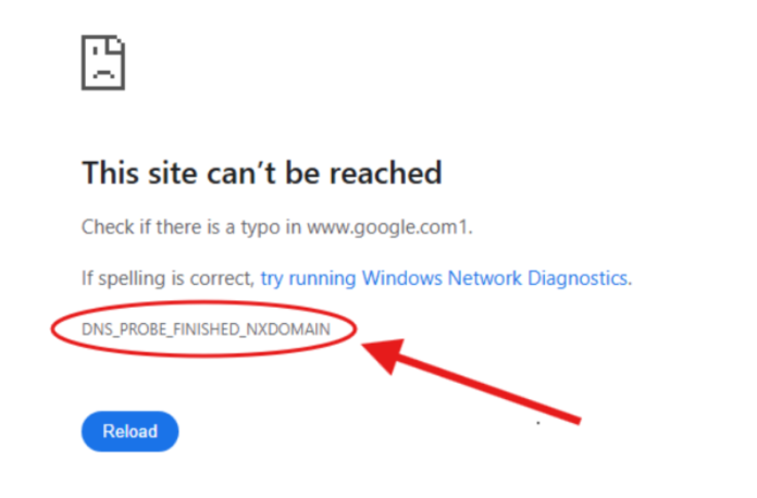 DNS_PROBE_FINISHED_NXDOMAIN